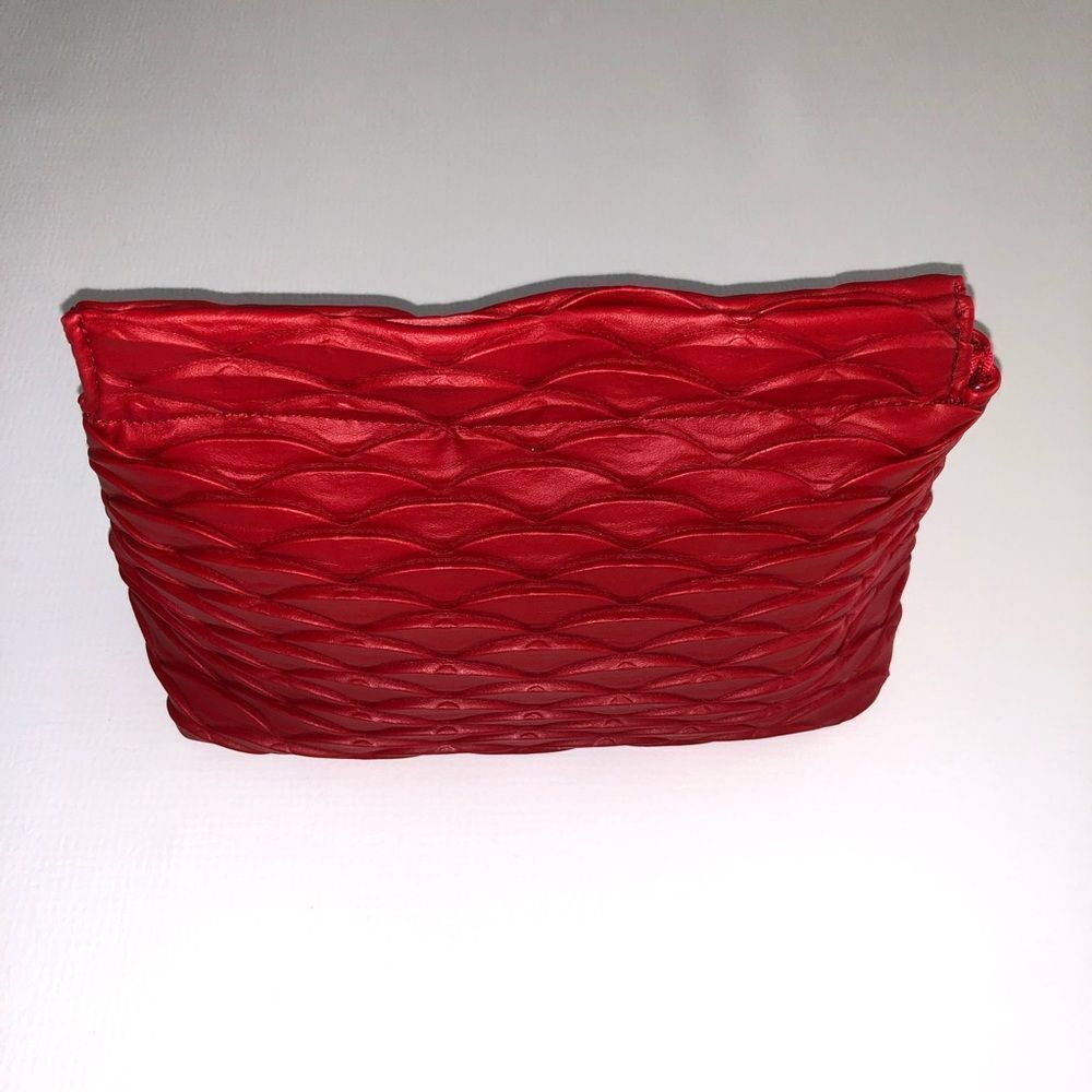 Red Scallop Textured Zippered Cosmetic Makeup Organizer Bag RevitaLash